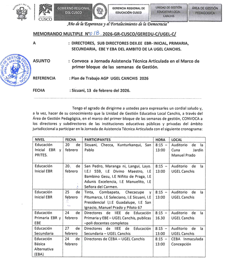 Convoca a Jornada Asistencia Técnica Articulada en el Marco de primer bloque dé las semanas de Gestión.